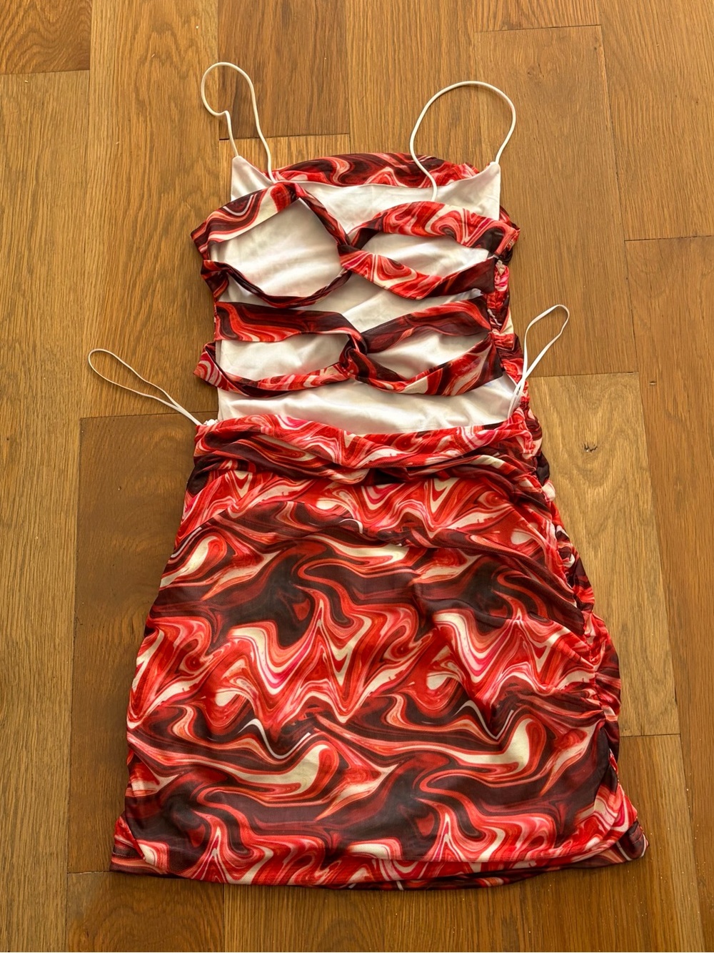 superdown Red & White Swirl Cutout Slip Dress